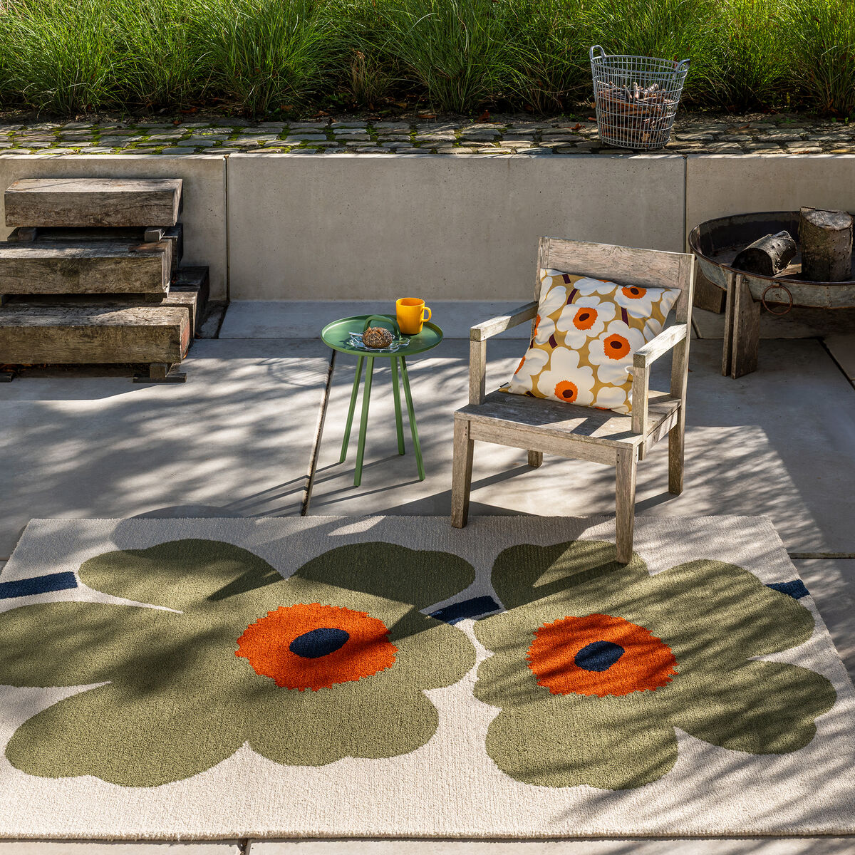 Marimekko Unikko 60th Anniversary utomhusmatta 250x350 cm, dusty green