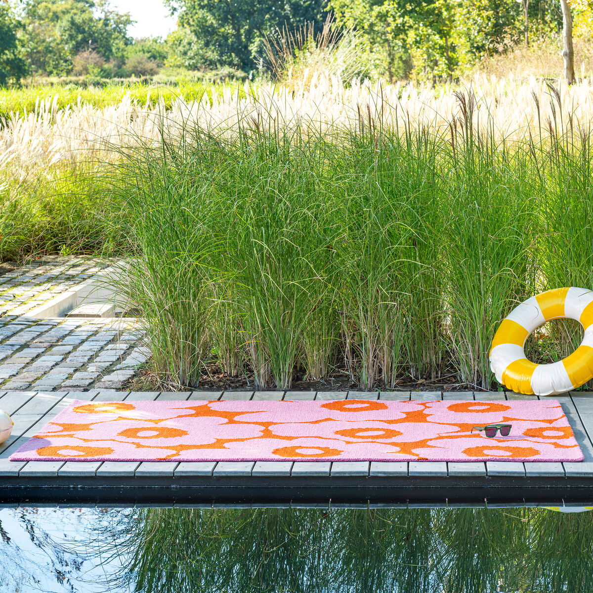 Unikko gulvtæppe til udendørsbrug 250 x 350 cm, lyserød/orange