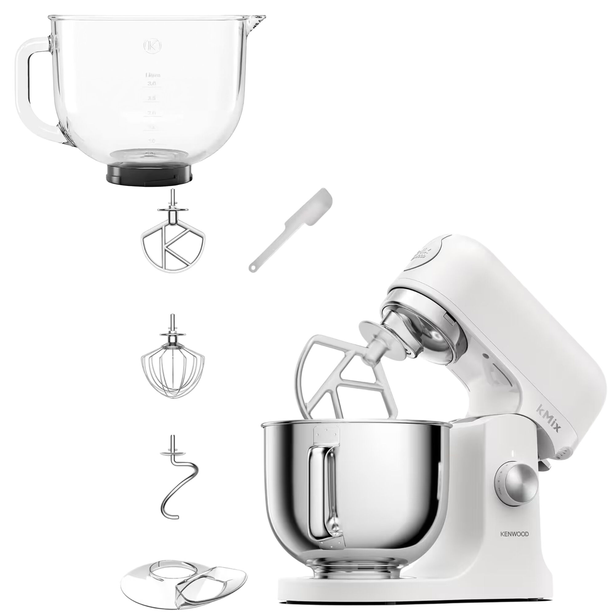 Kenwood kMix KMX751A köksmaskin med extra glasskål 5 liter, vit