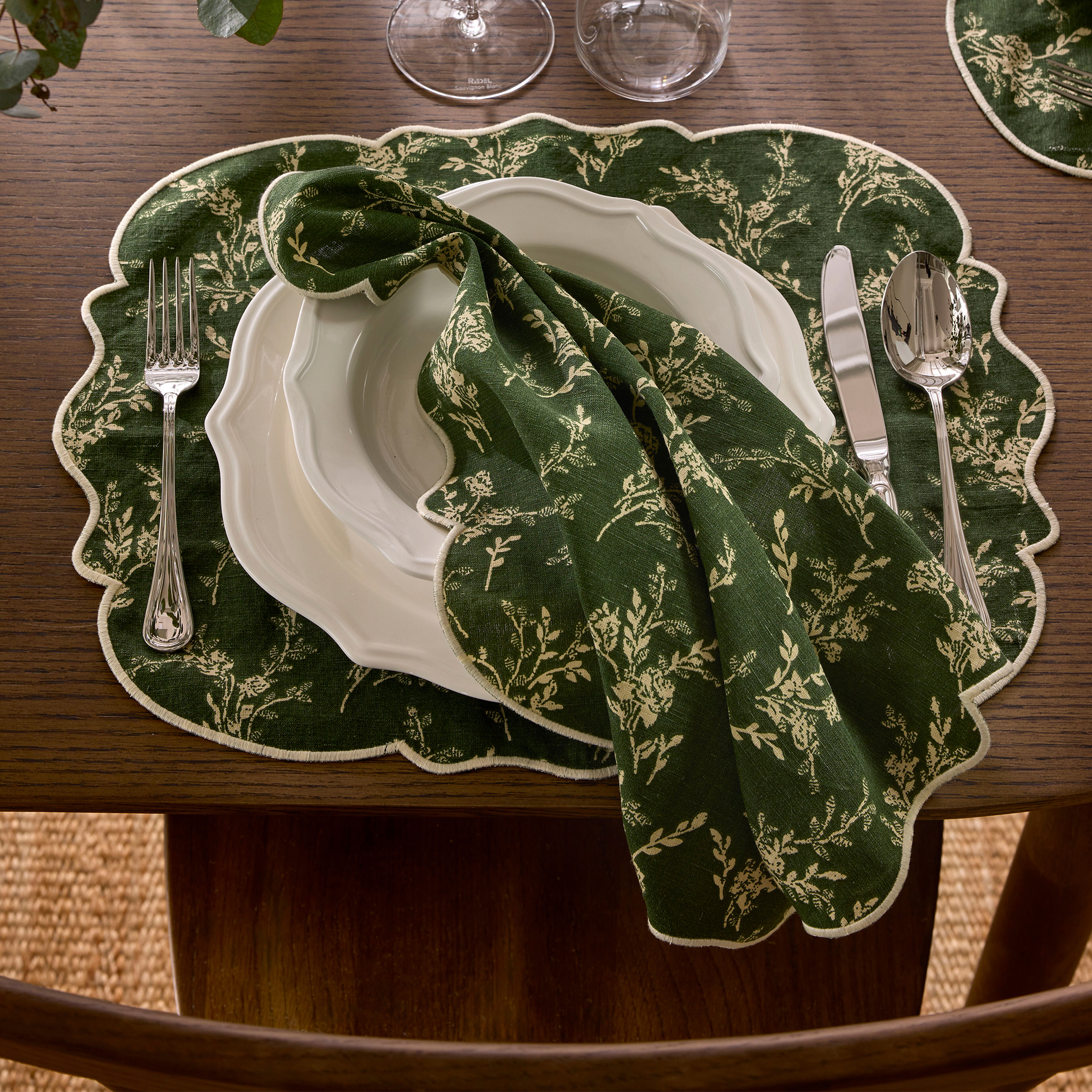 Decotique Gia bordbrik med blomster 35 x 45 cm, 2-pak, grøn