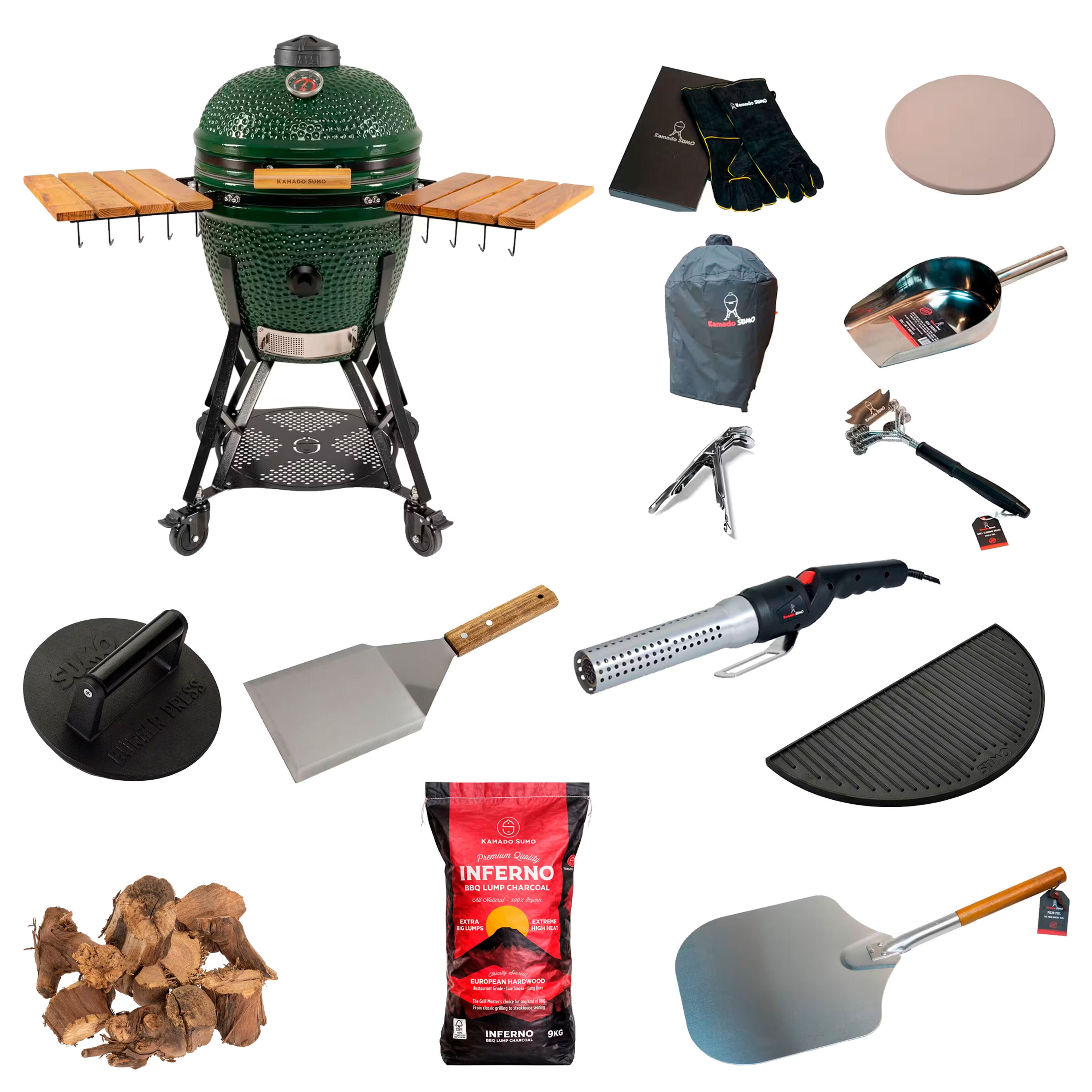 Kamado Sumo Large Gen 2 kamadogrill med stort grillpaket, grön