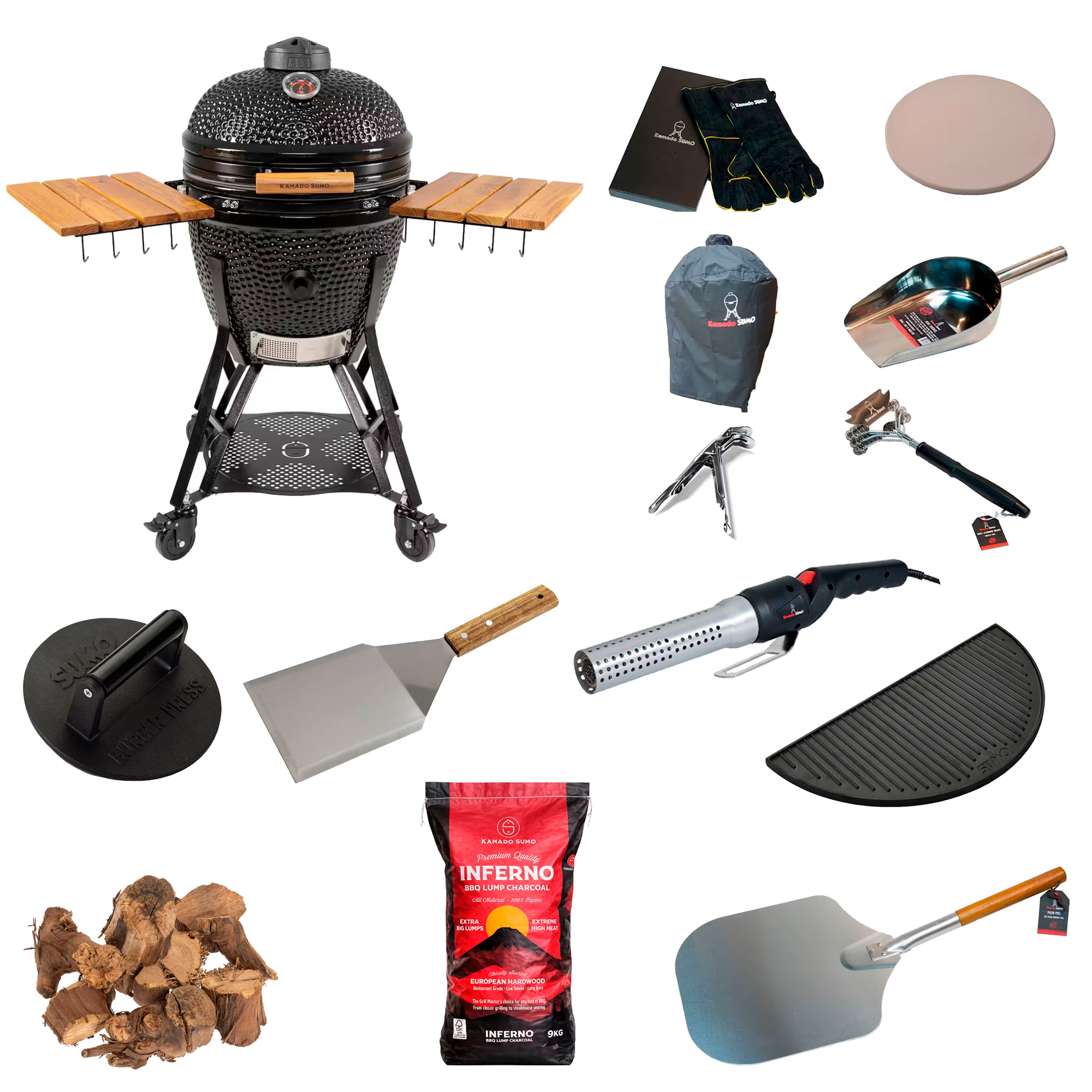 Kamado Sumo Large Gen 2 kamadogrill med stort grillpaket, svart