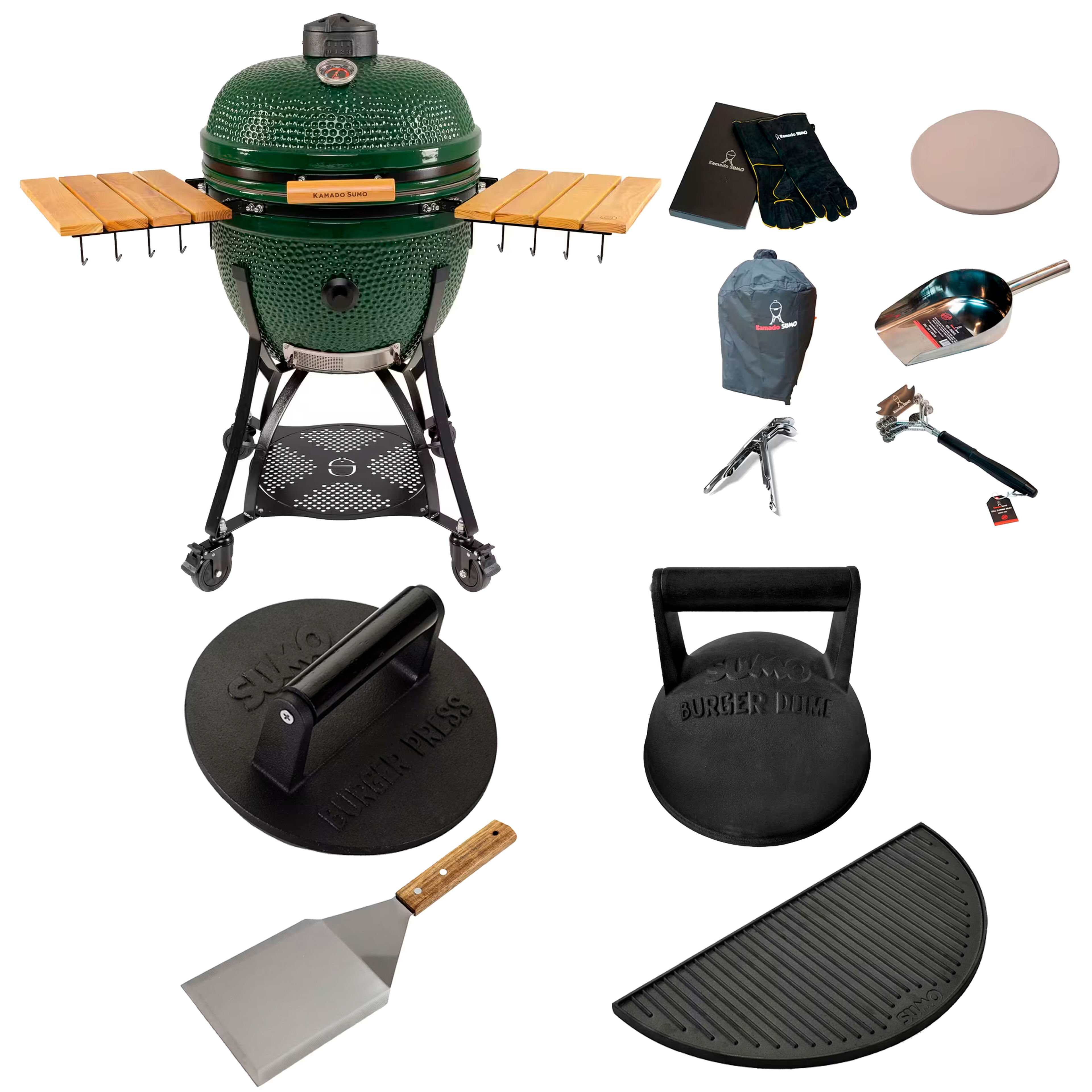 Kamado Sumo Maxi Gen 2 kamado-grilli + smash-paketti, vihreä