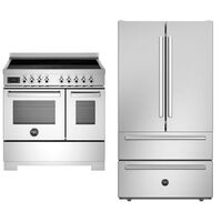 Professional PRO95I2EXT2 induktionsspis 90 cm med 5 zoner och 2 ugnar & REF904FFNXTC kyl/frys, rostfritt stål