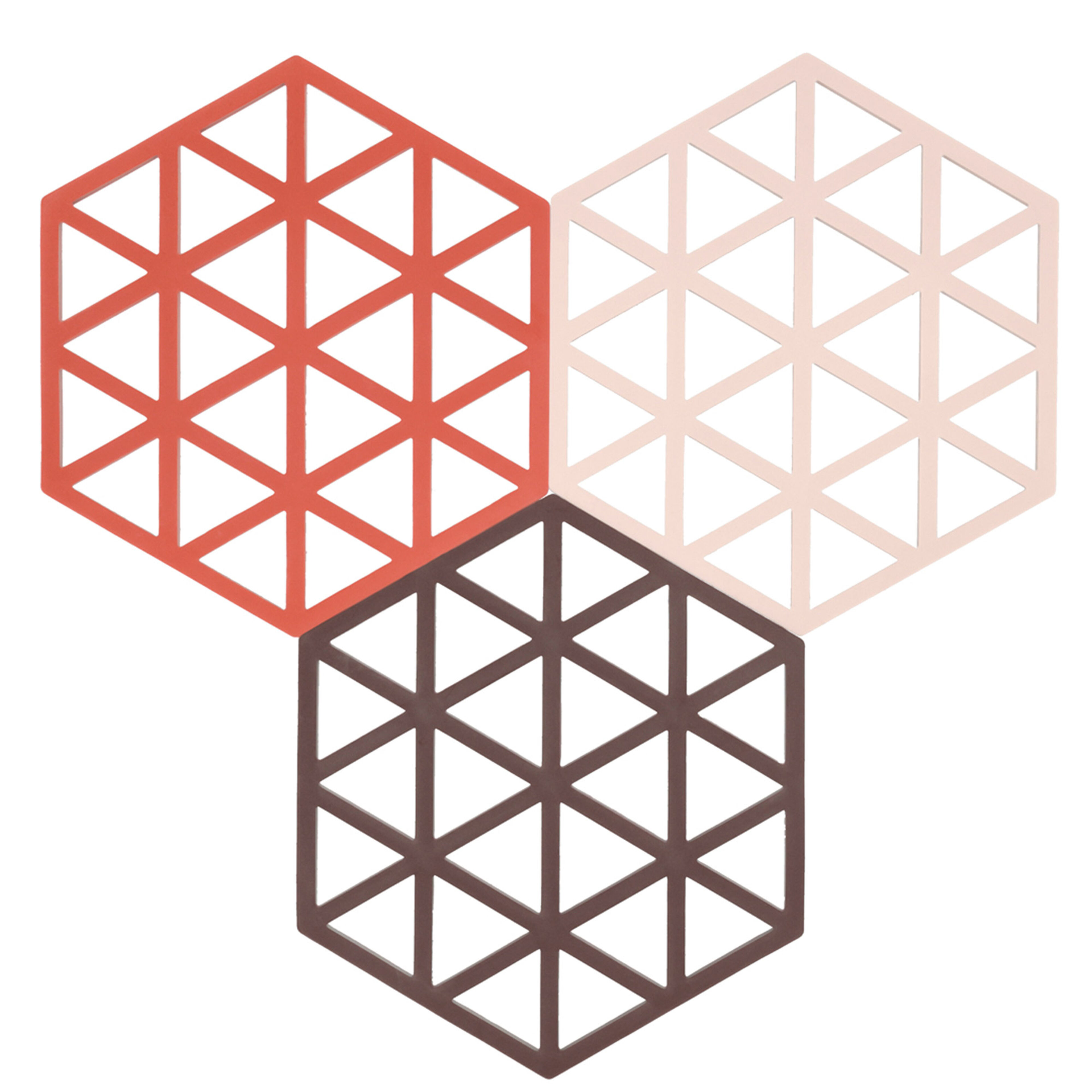 Triangles grydeunderlag, 3-pak – Burned Red / Rose / Kalamata
