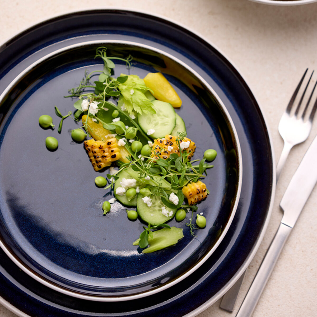 Gastro-assiett 21 cm, hvid/mørkeblå