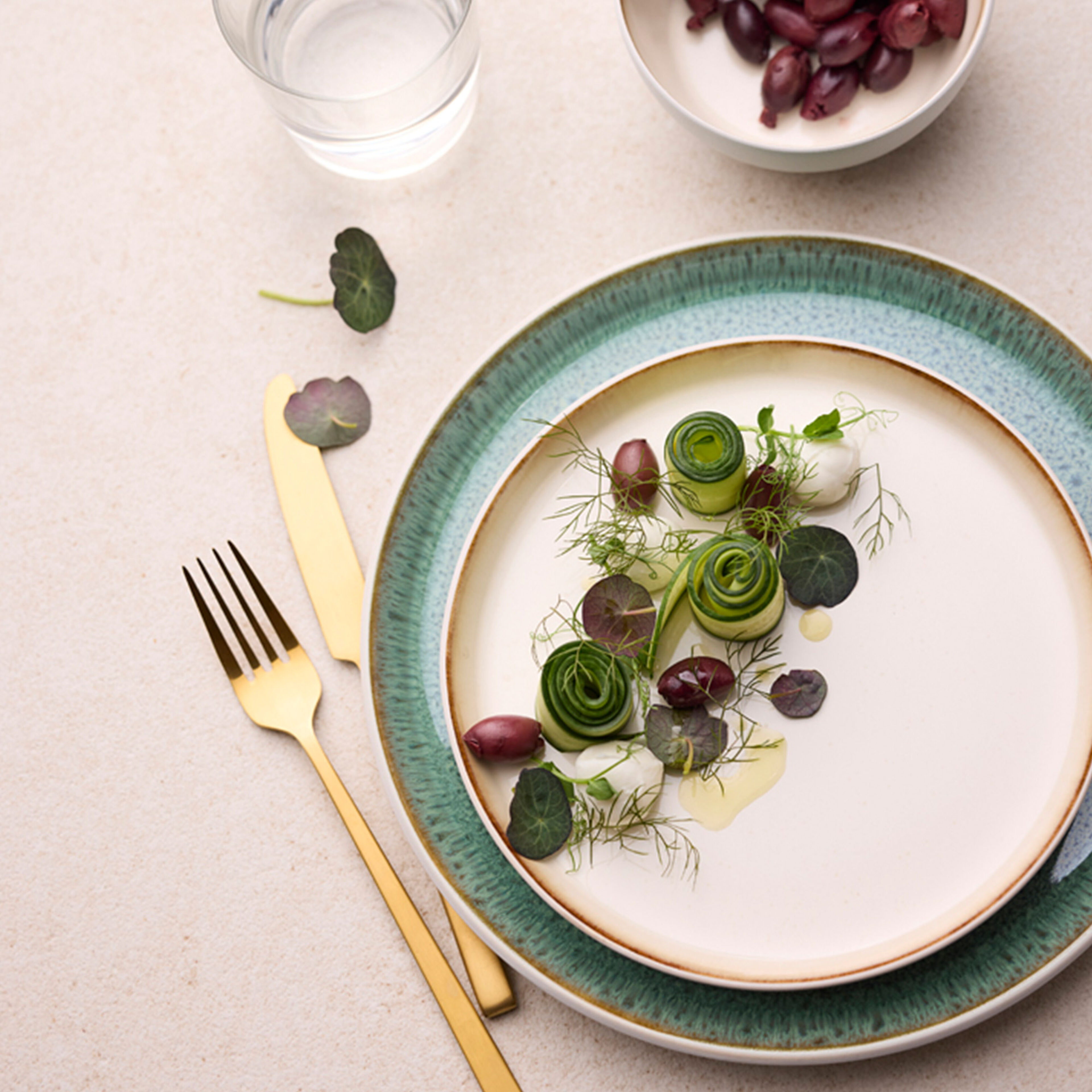 Gastro-assiet 21 cm, hvid/grøn