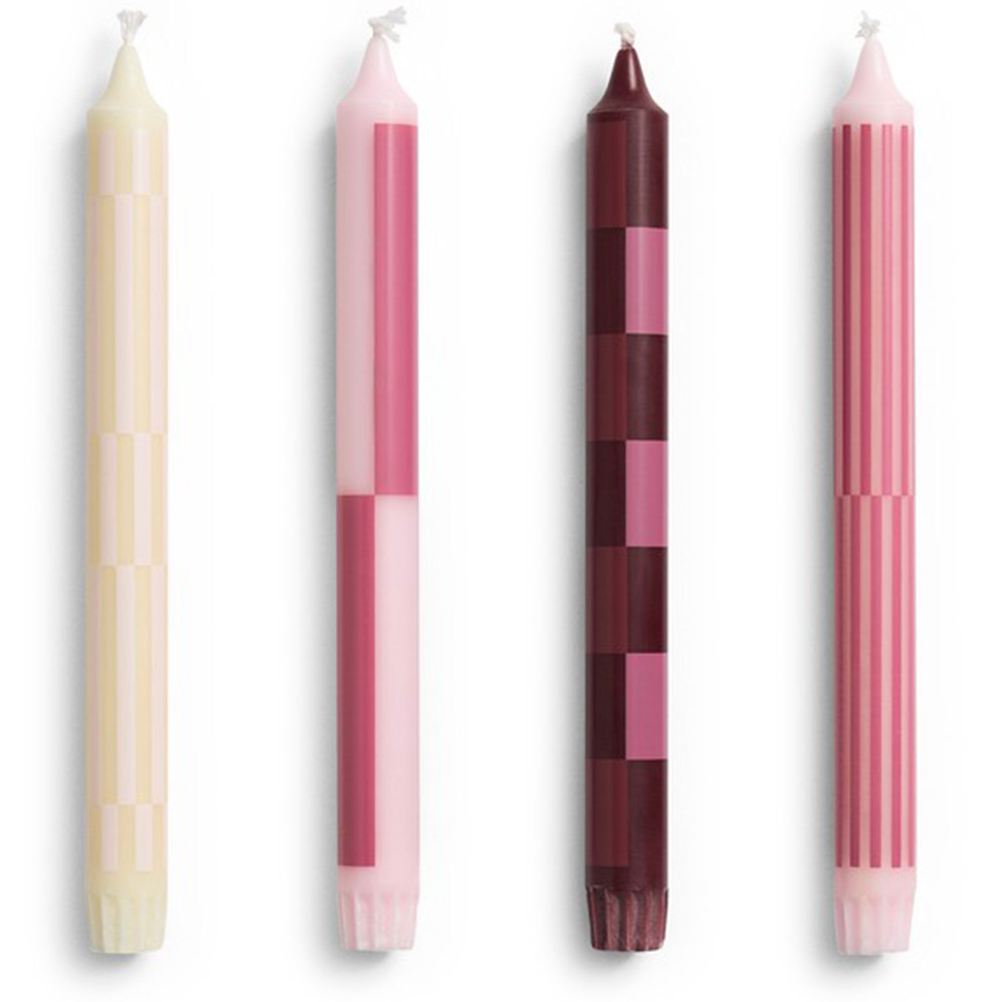 Hay Mønstrede kronelys 4-pak, rosa/bordeaux