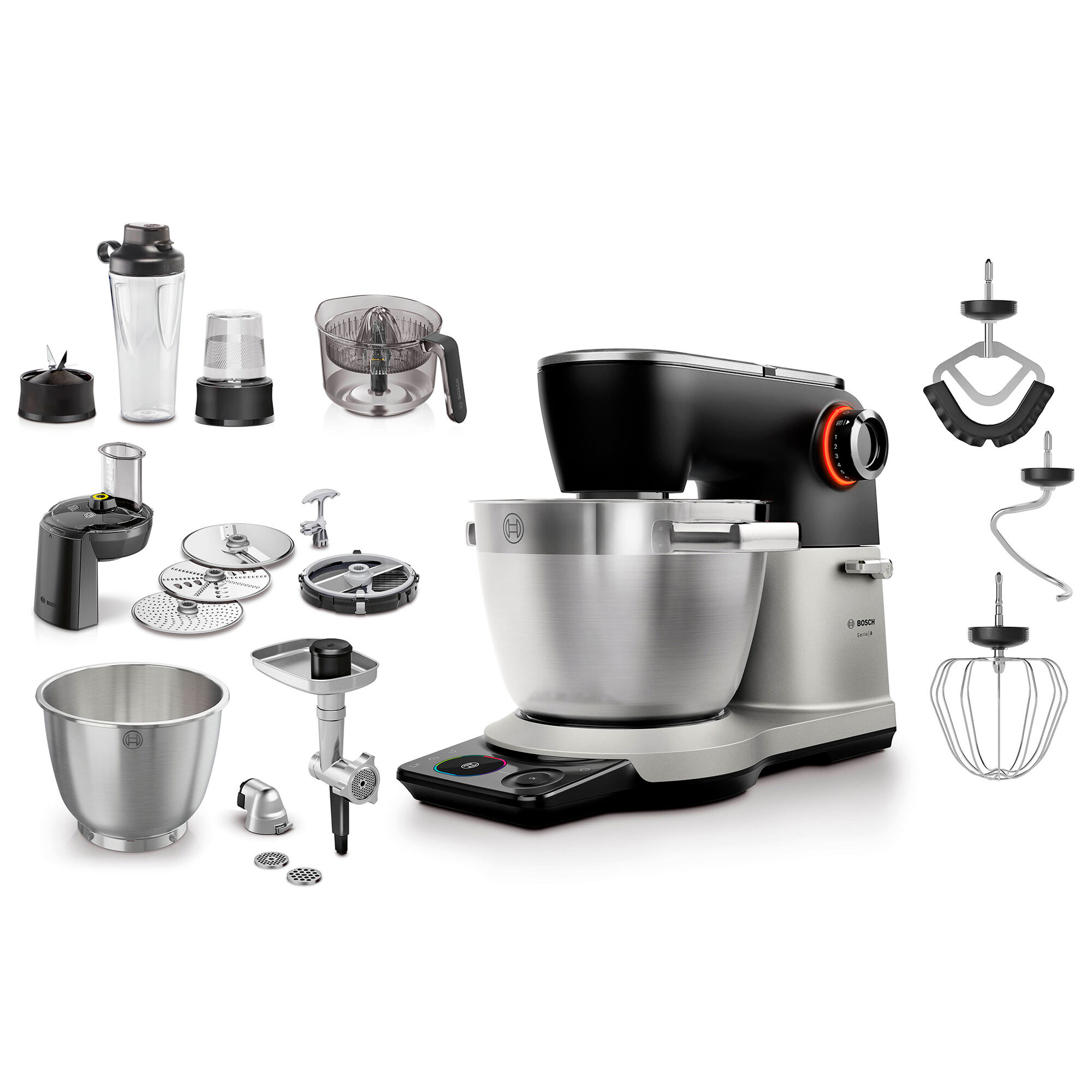 Bosch MUMS8ZS60 Serie 8 køkkenmaskine med vægt + ekstra tilbehør, sølv/sort