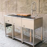 Looft Udendørs køkkenpakke B: kulgrill + sidobord + vask, rustfrit stål