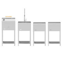 Looft Udekøkkenpakke C: kulgrill + 2 sideborde + vask, rustfrit stål
