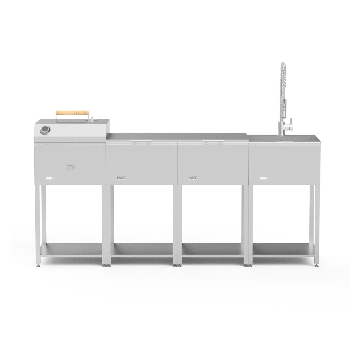 Looft Udekøkkenpakke C: kulgrill + 2 sideborde + vask, rustfrit stål