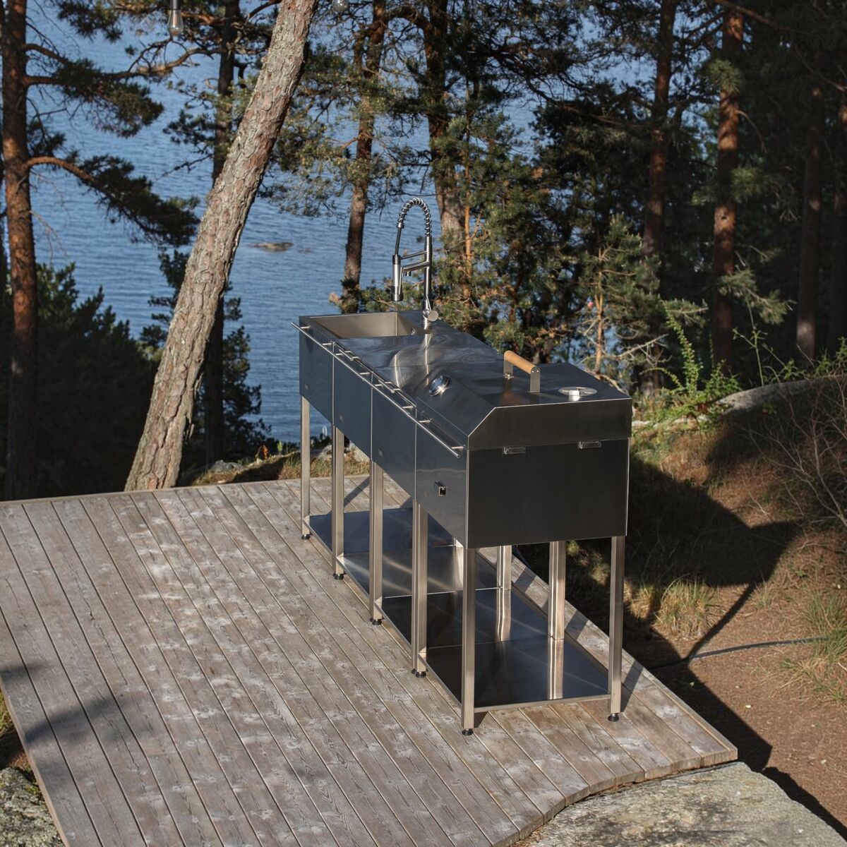 Looft Udekøkkenpakke C: kulgrill + 2 sideborde + vask, rustfrit stål
