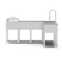 Utekjøkkenpakke L: kullgrill + 4 sidebord + vask, rustfritt stål