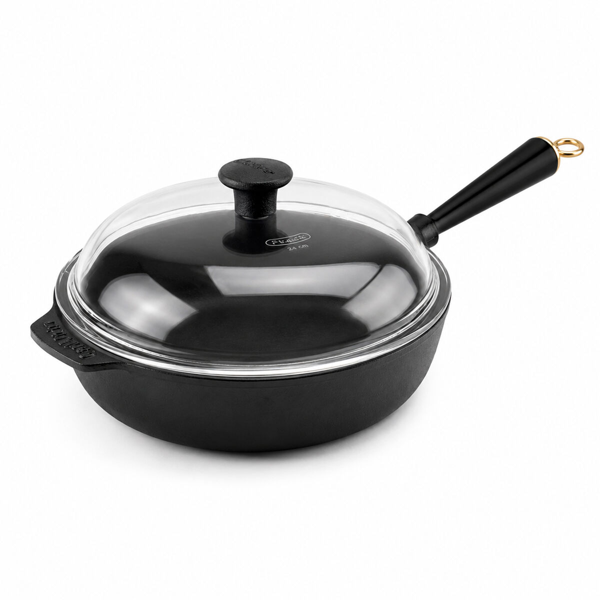 Gold traktørpande med glaslåg 25 cm, støbejern