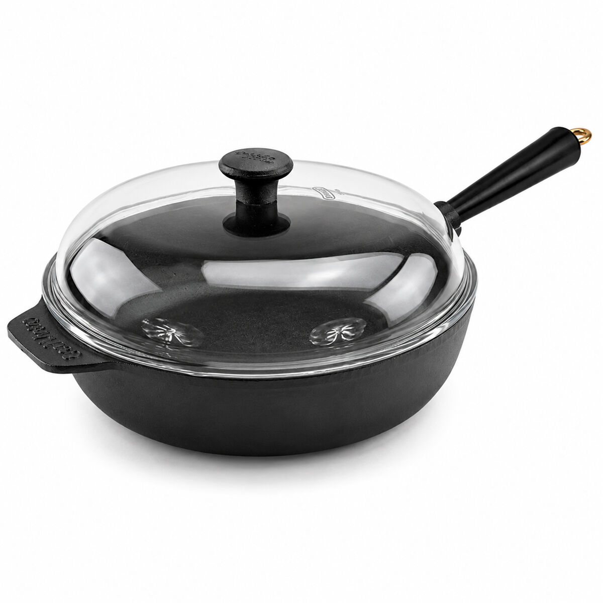 Gold traktørpande med glaslåg 28 cm, støbejern