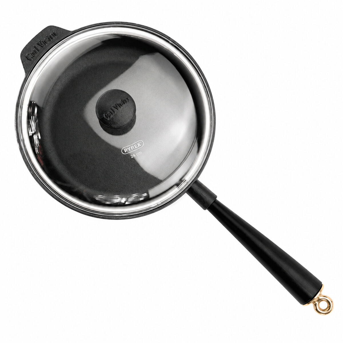 Gold traktørpande med glaslåg 28 cm, støbejern