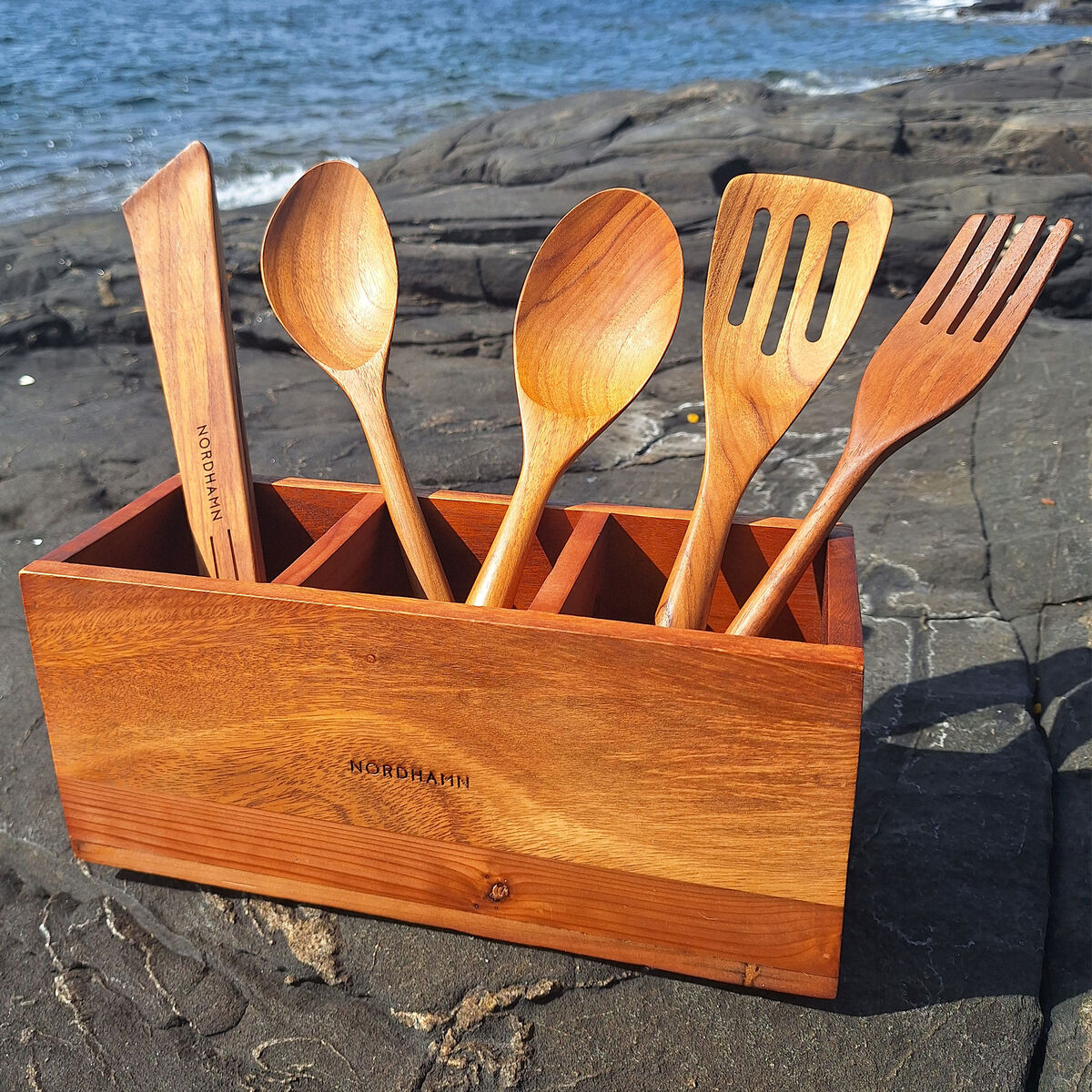 Köksredskap med hållare 5 delar, teak