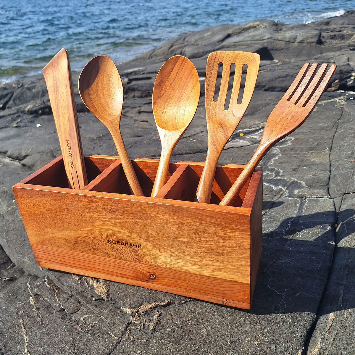 Köksredskap med hållare 5 delar, teak
