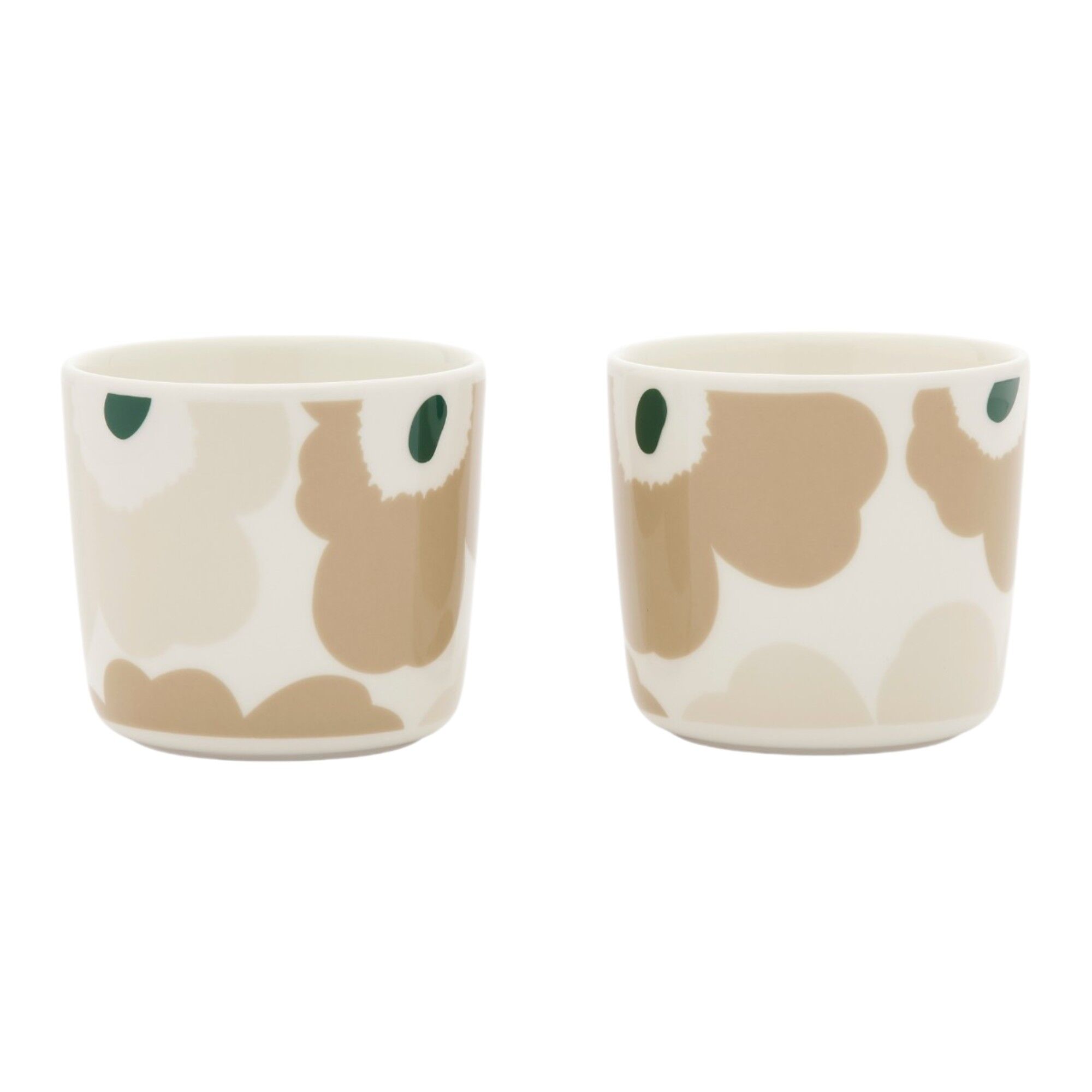 Marimekko Unikko kaffekopp utan öra 2 st 2 dl, vit/beige/ljus sand/mörkgrön