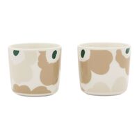 Marimekko Unikko kaffekop uden hank, 2 stk., 2 dl, hvid/beige/lys sand/mørkegrøn