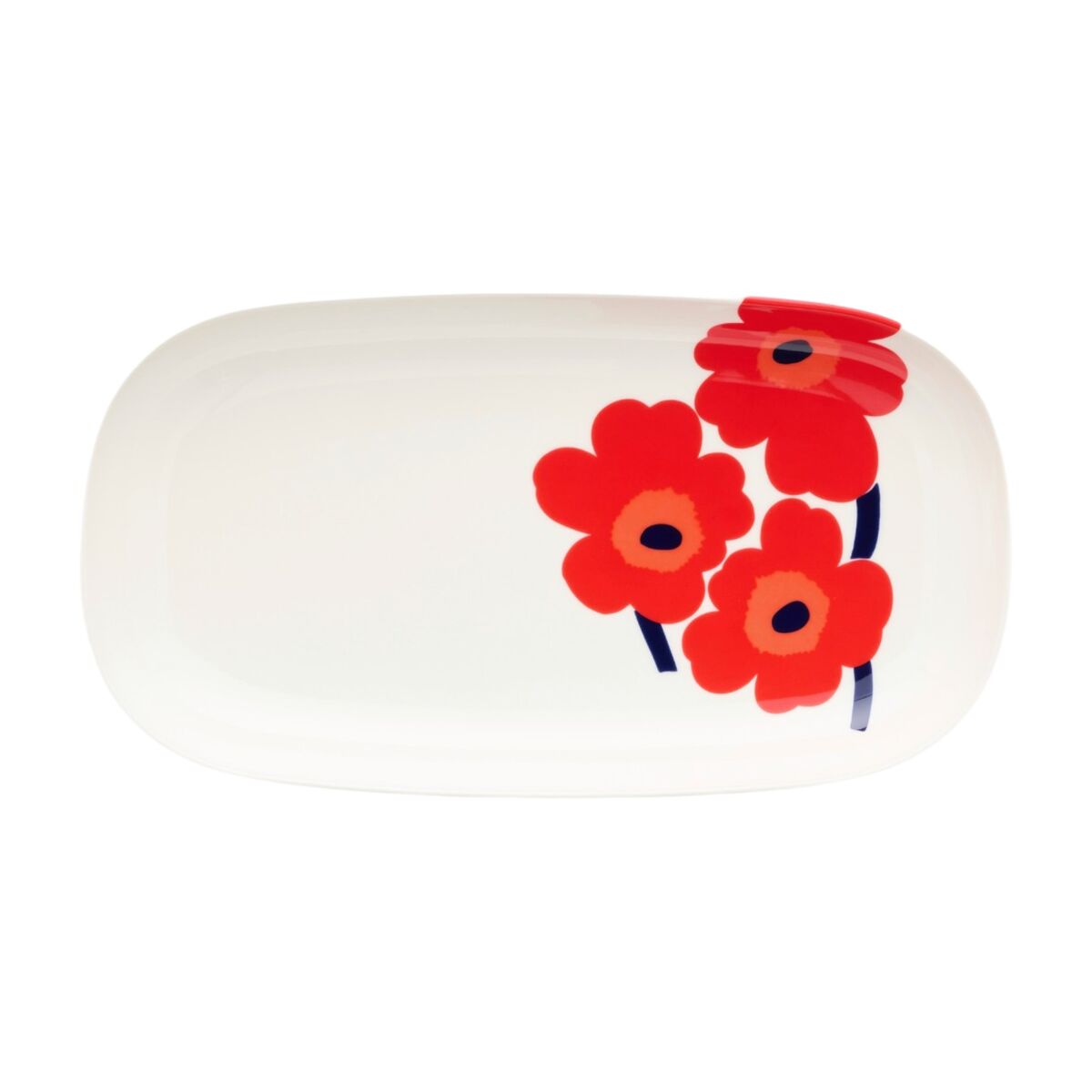 Unikko serveringsfad 17 × 32 cm, hvid/rød/blå