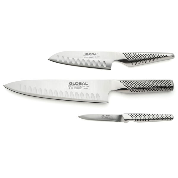 Global Knivset 3 delar (G-77 kockkniv, GS-90 santokukniv, GSF-15 skalkniv)
