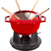 Fondueset i gjutjärn 18 cm, körsbärsröd