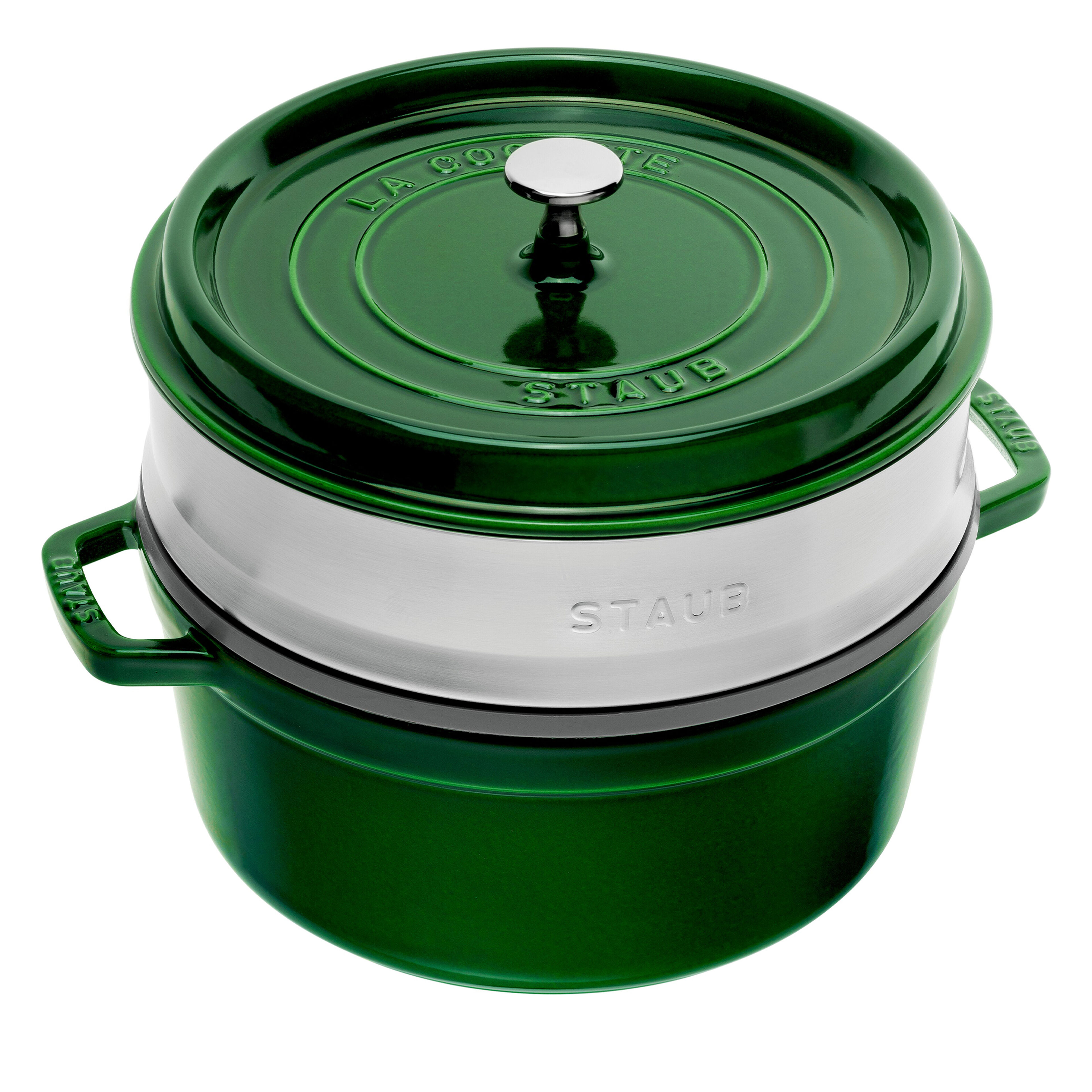 La Cocotte støpejernsgryte 26 cm med dampinnsats, grønn