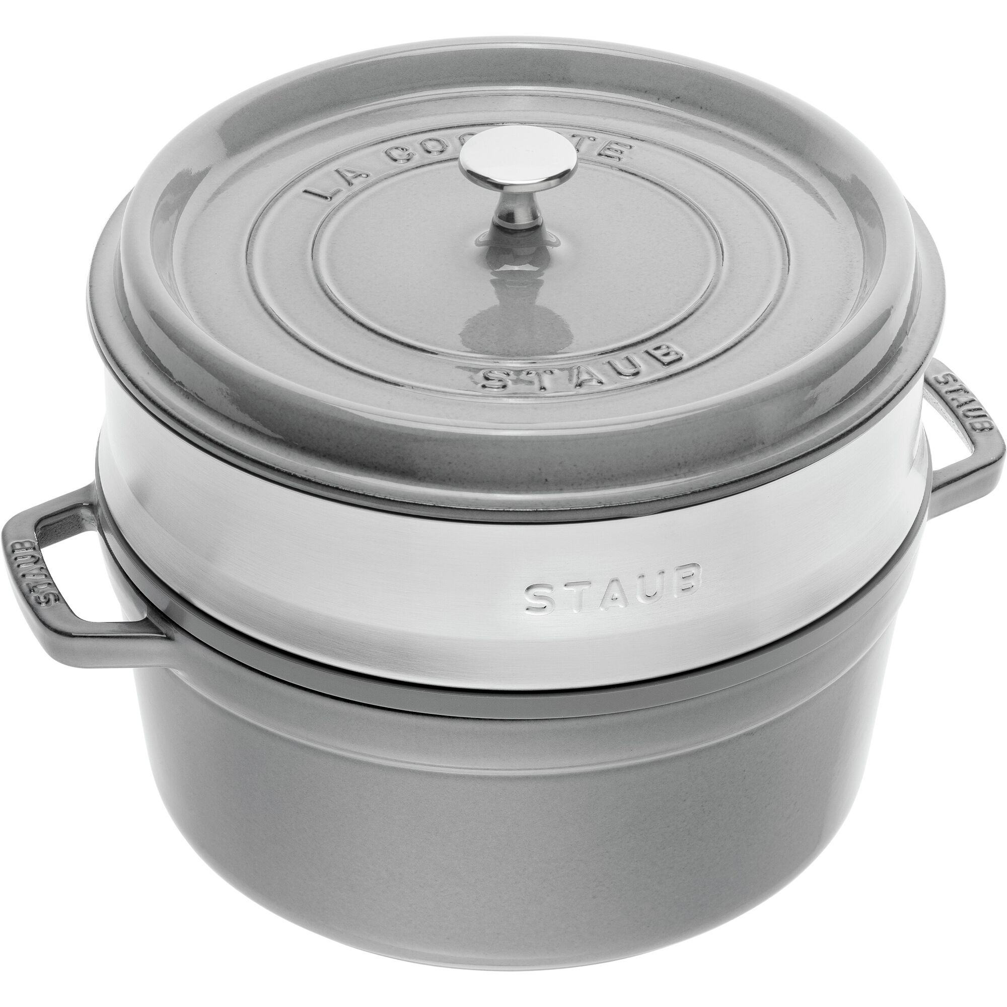 Staub La Cocotte støbejernsgryde 26 cm med dampindsats, grafitgrå