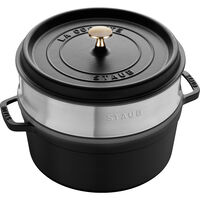La Cocotte støpejernsgryte 26 cm med dampinnsats, svart
