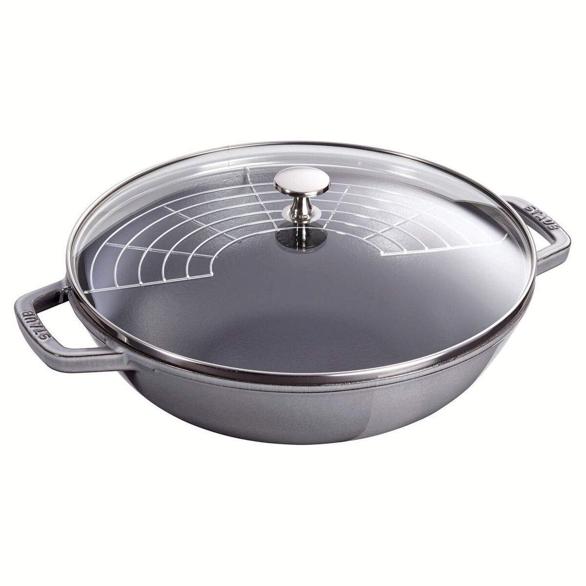 Wok med glaslock 30 cm, grå