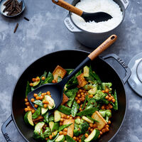Wok med glaslock 30 cm, grå