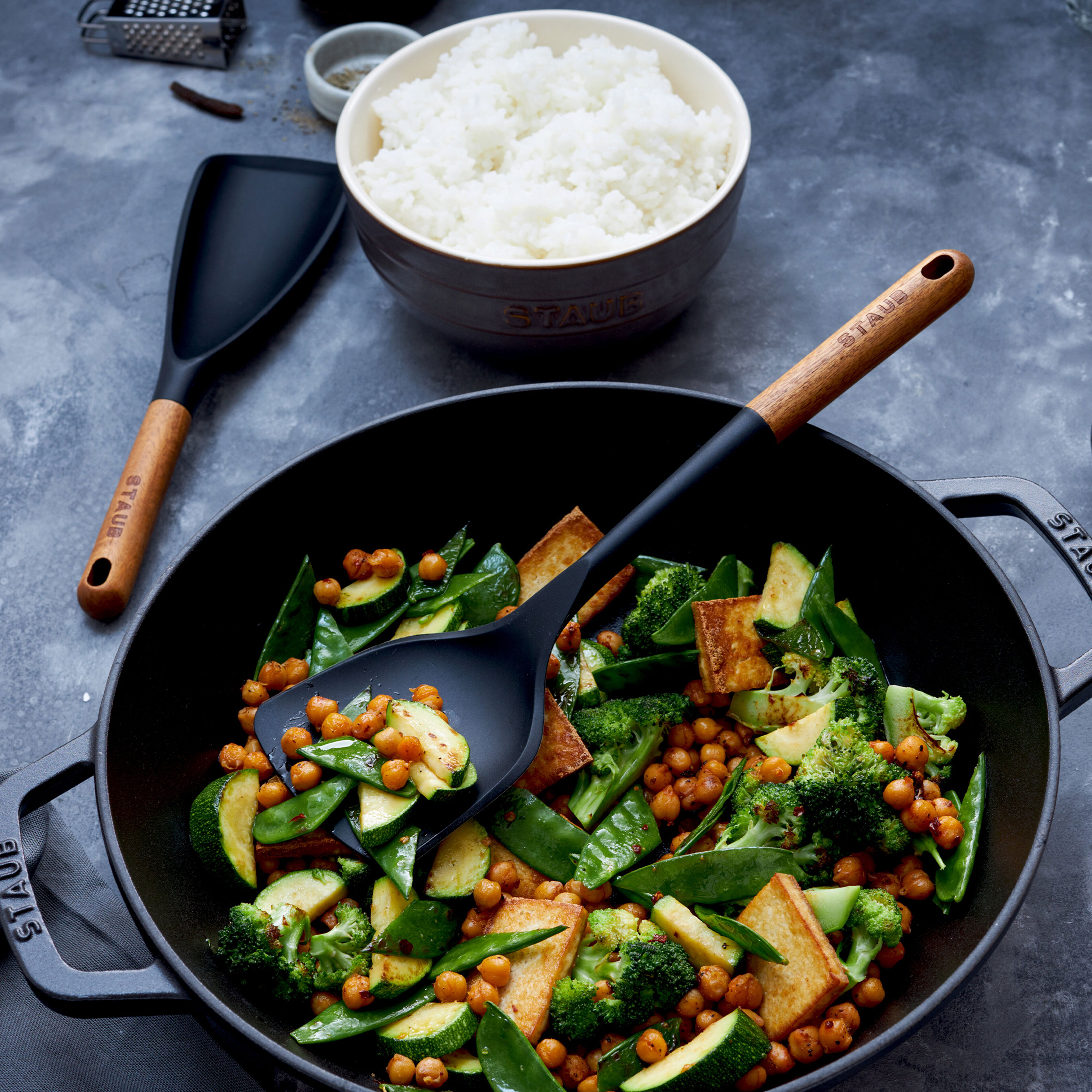 Wok med glaslock 37 cm, svart