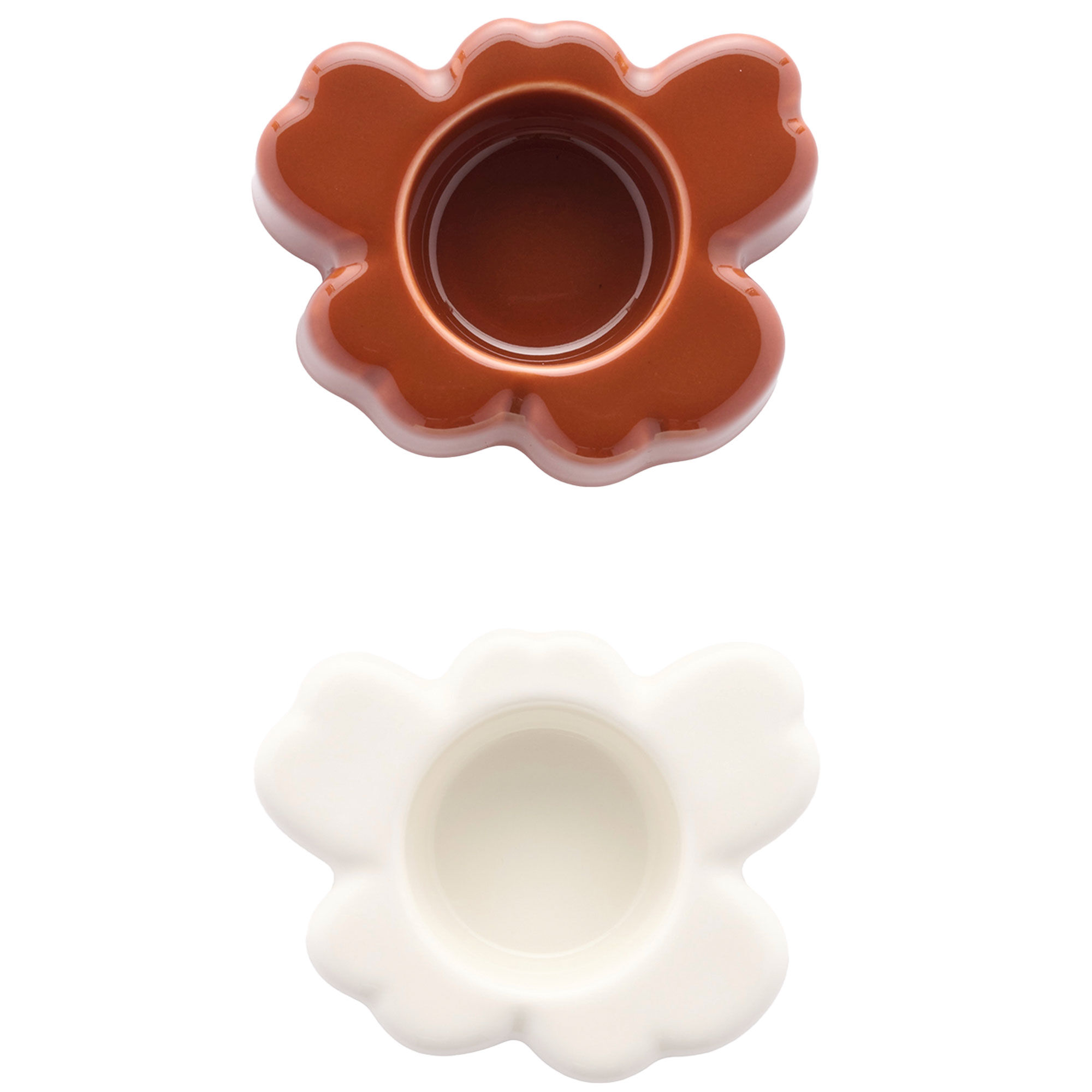 Marimekko Unikko fyrfadsstager 10 &Atilde; 3 cm, 2-pak, hvid/kastanje