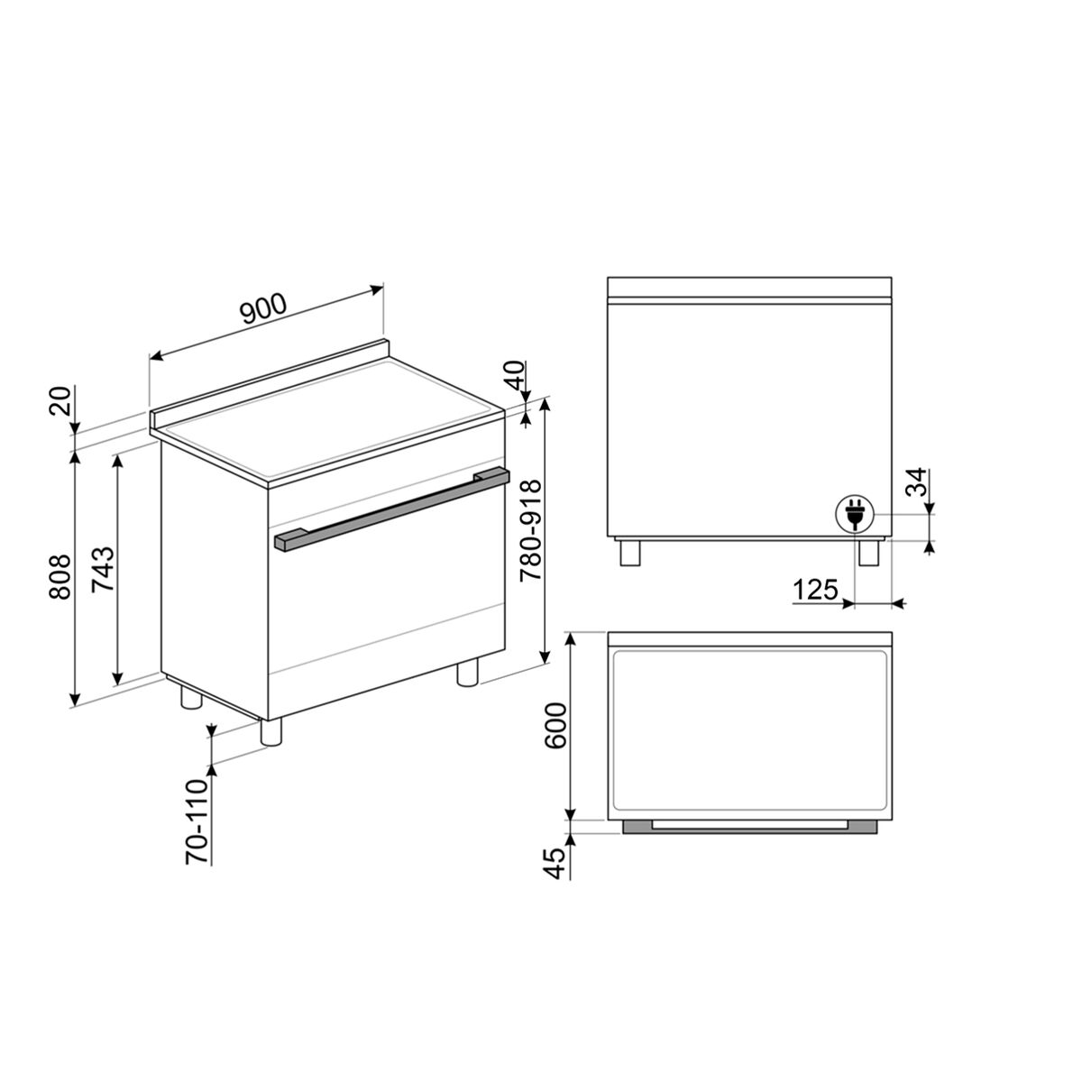 Portofino CPF90I1PX2 induktionsspis med ugn 90 cm, rostfritt stål