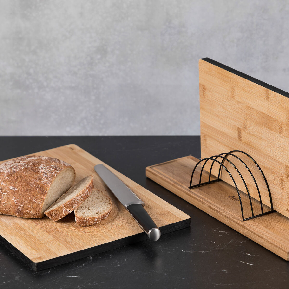 Skärbrädeställ, bambu/stål