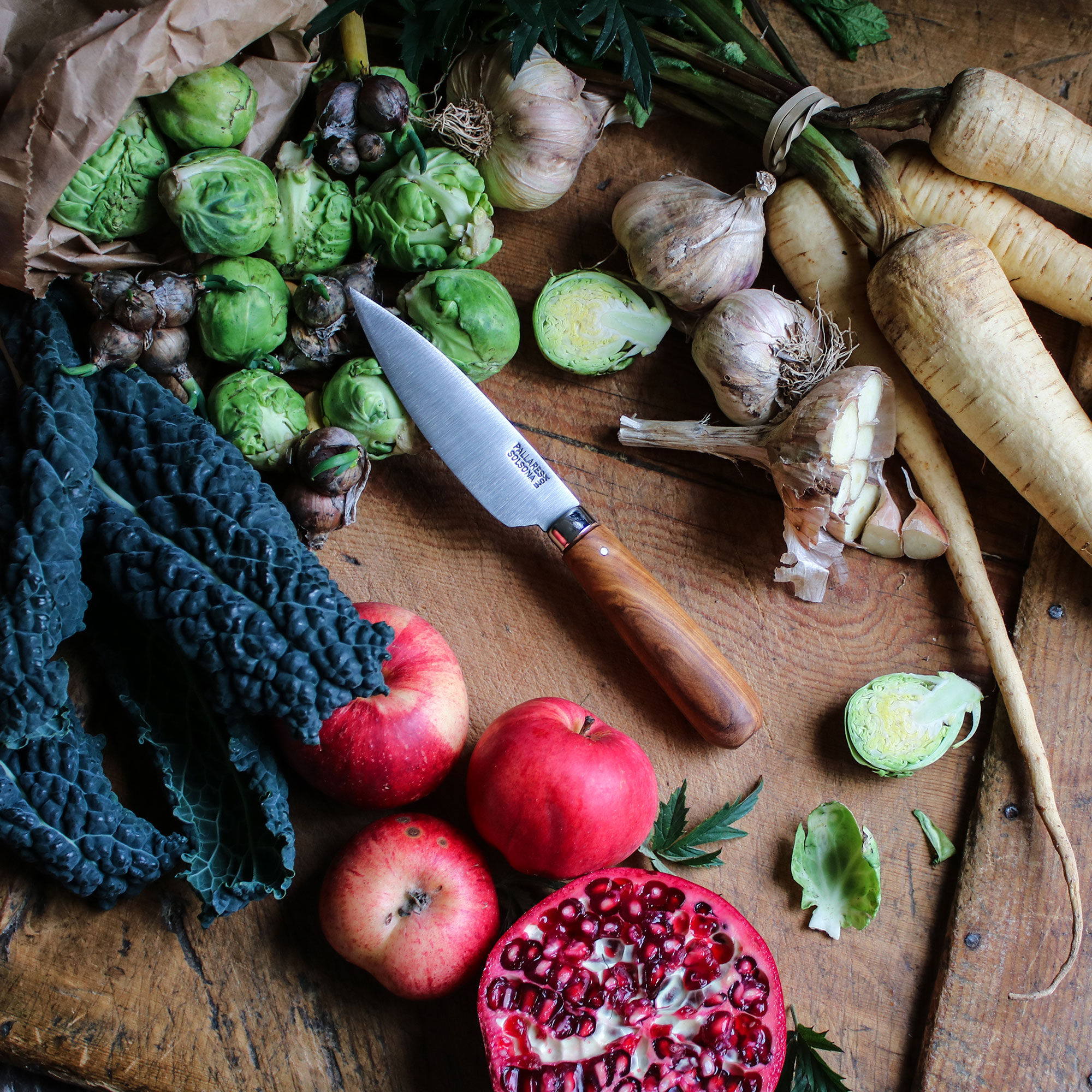 Køkkenkniv 9 cm, rustfrit stål/oliventræ