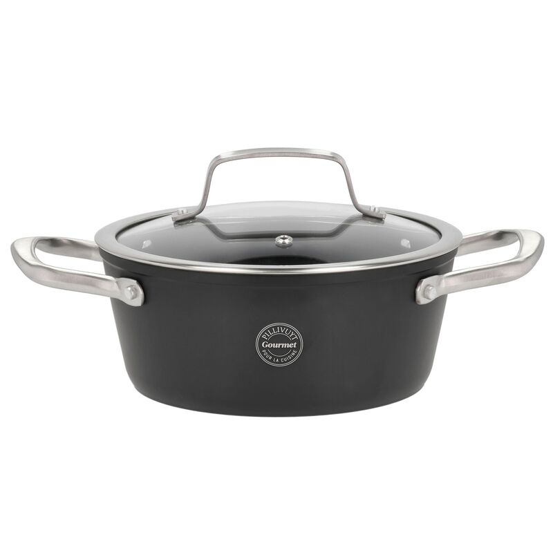 Travo gryde med glaslåg 2,1 liter 20 cm, sort aluminium