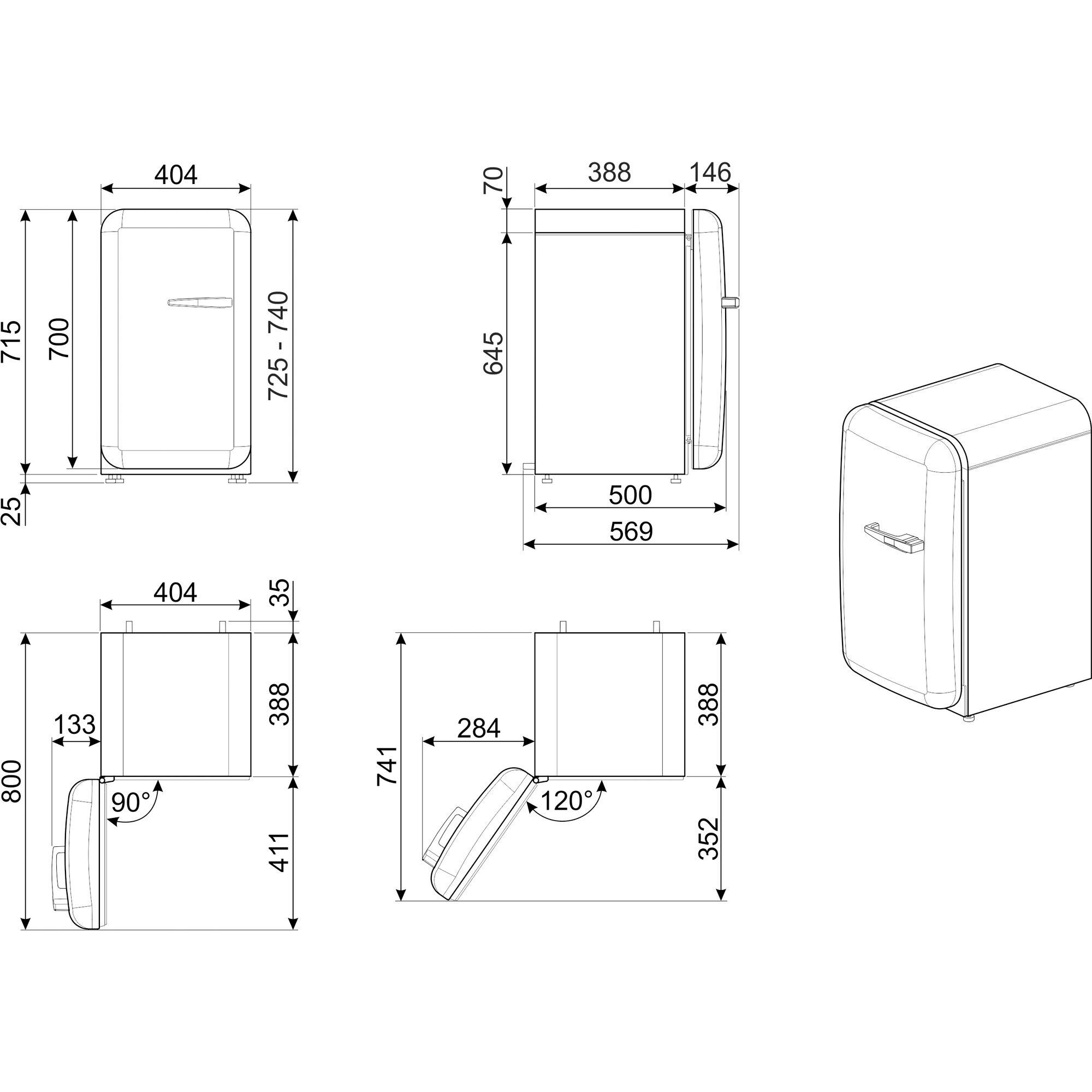 Alternativ bild 1 för Smeg FAB5LPG5 Vänsterhängd Minikyl pastellgrön