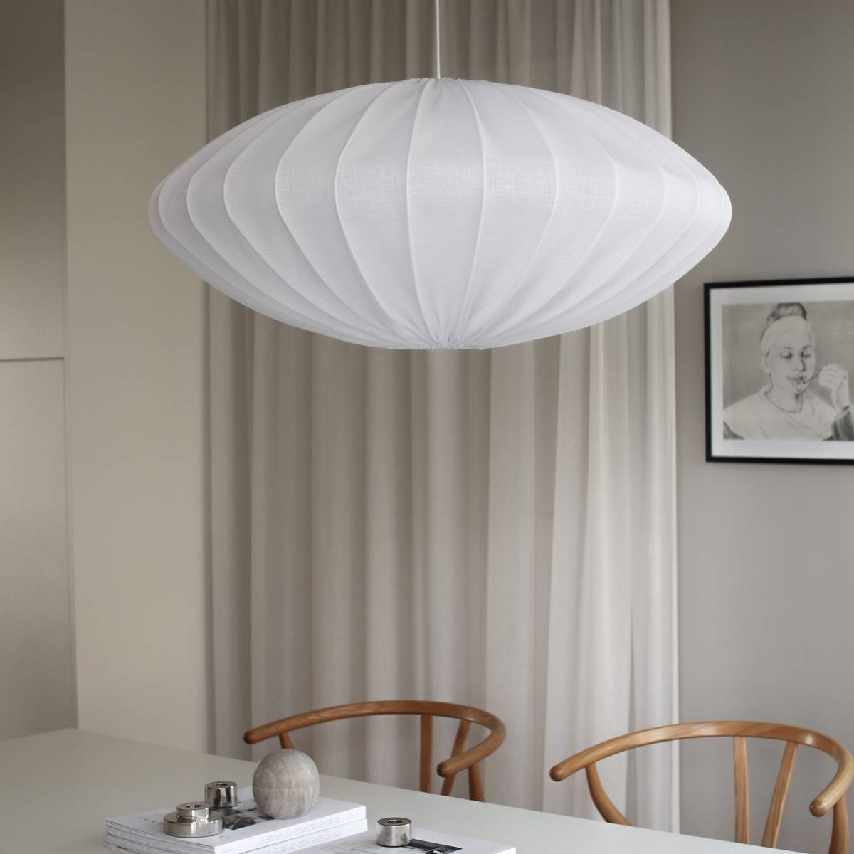 Ellipse taklampa, 80 cm, linne, vit