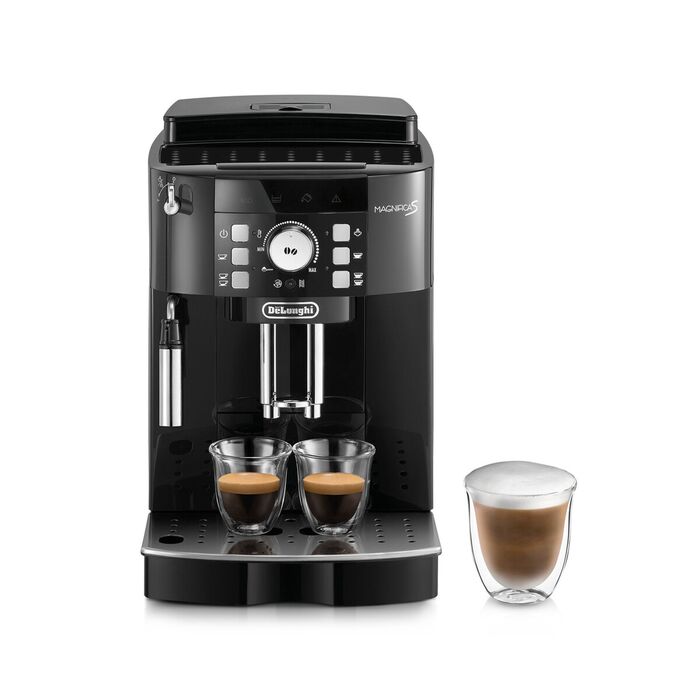 De'Longhi Magnifica S fuldautomat med to glas espresso og en cappuccino