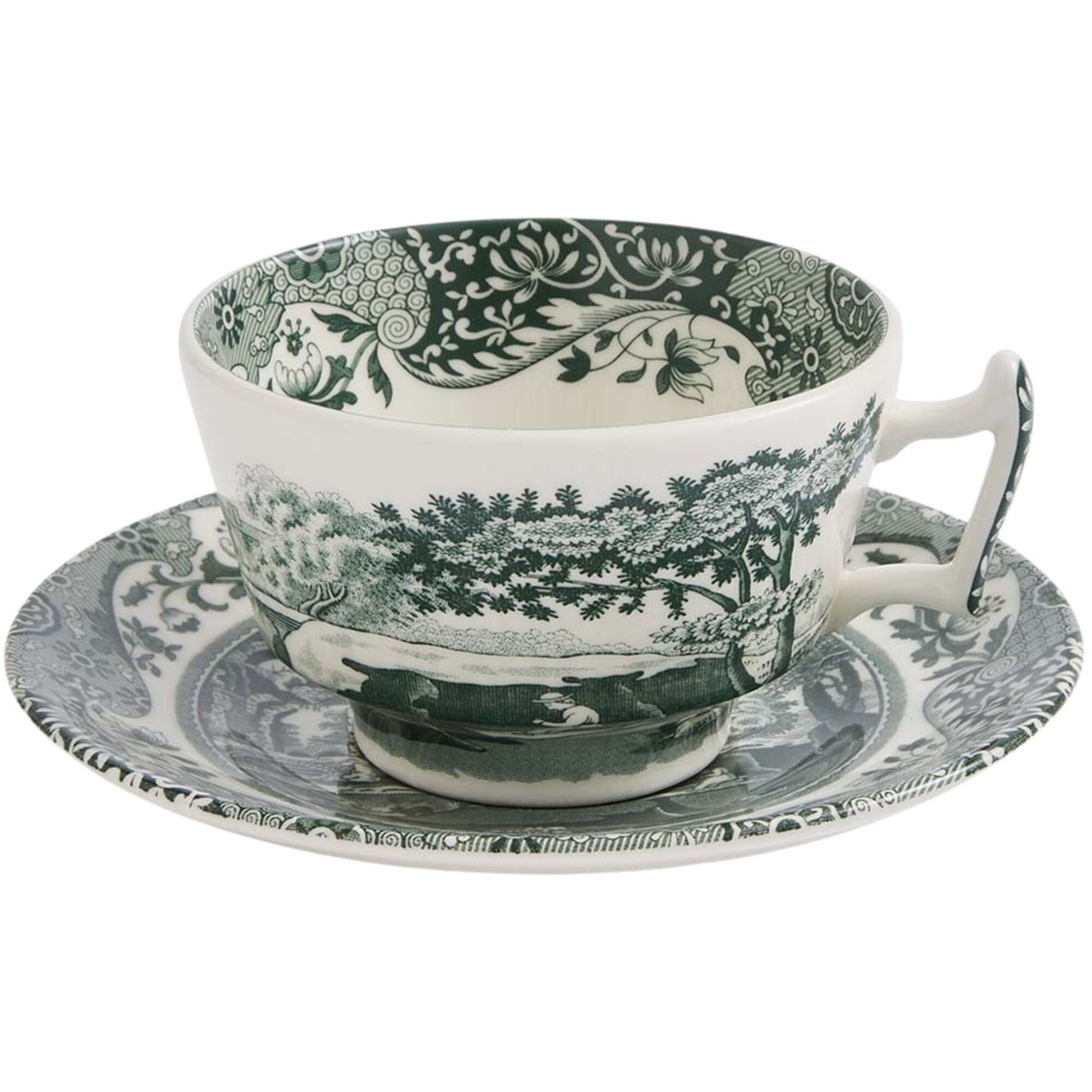 Spode Heritage Green Italian tekop med underkop 20 cl, grøn/hvid