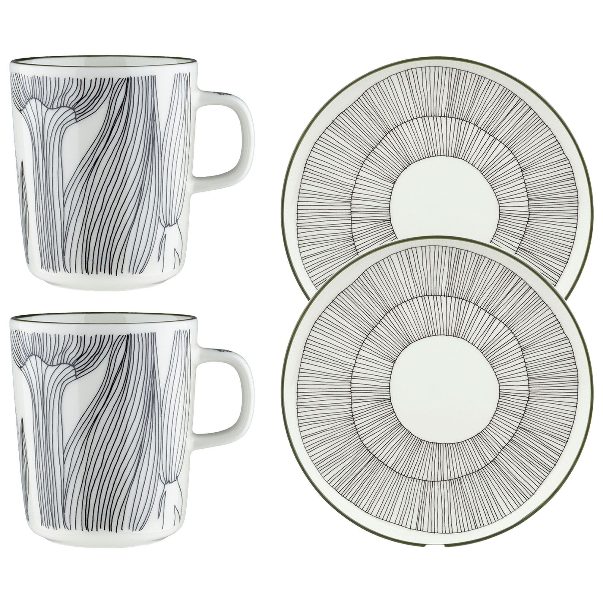 Marimekko Kukat Puhkeavat morgenmadssæt, hvid/grøn/sort