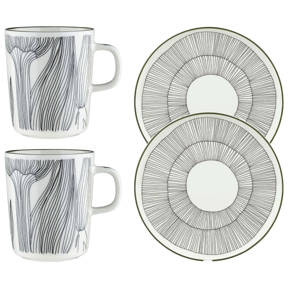 Marimekko Kukat Puhkeavat morgenmadssæt, hvid/grøn/sort