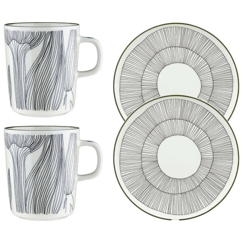 Marimekko Kukat Puhkeavat morgenmadssæt, hvid/grøn/sort