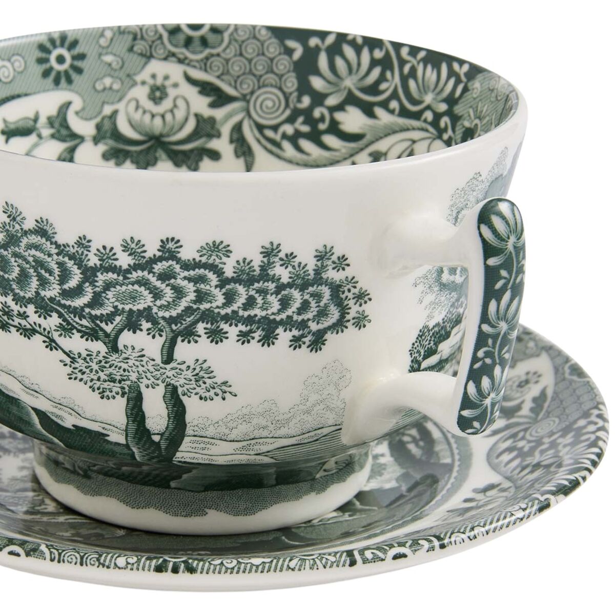 Heritage Green Italian morgenmadskop med underkop 28 cl, grøn/hvid