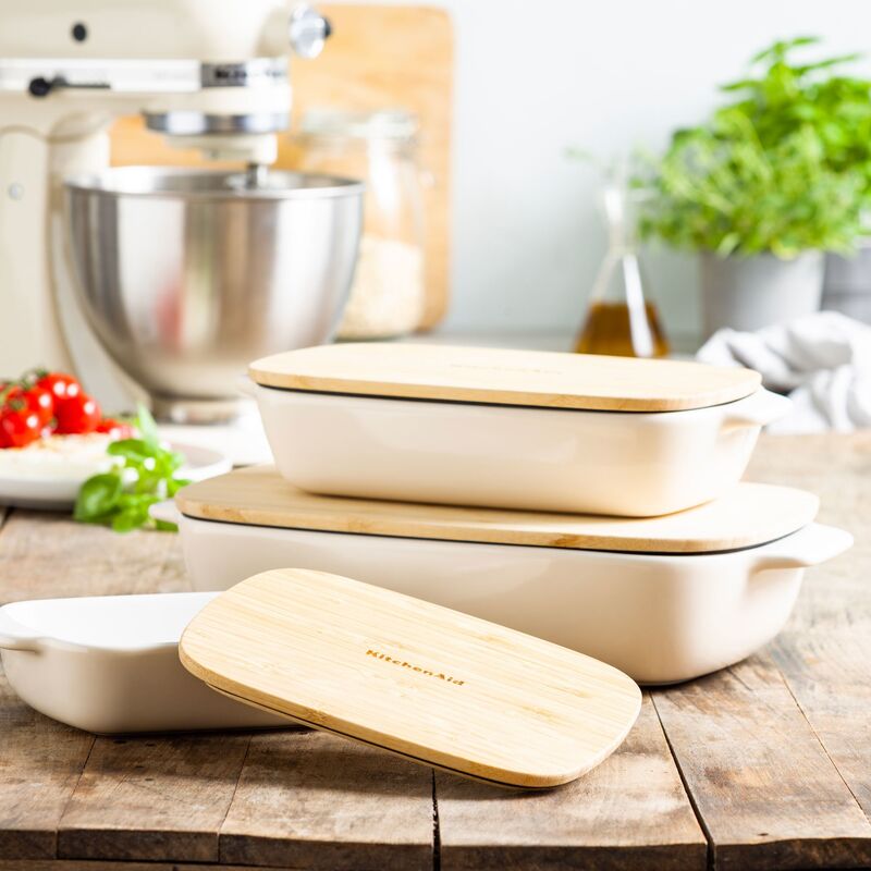 Ugnsform med lock 26x15,5x6,5 cm, creme