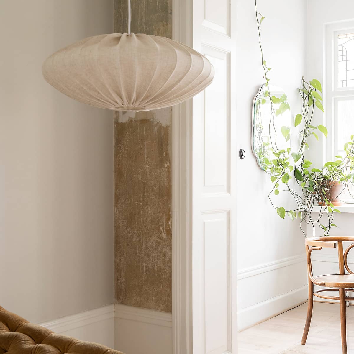 Ellipse taklampe, 65 cm, lin, naturell
