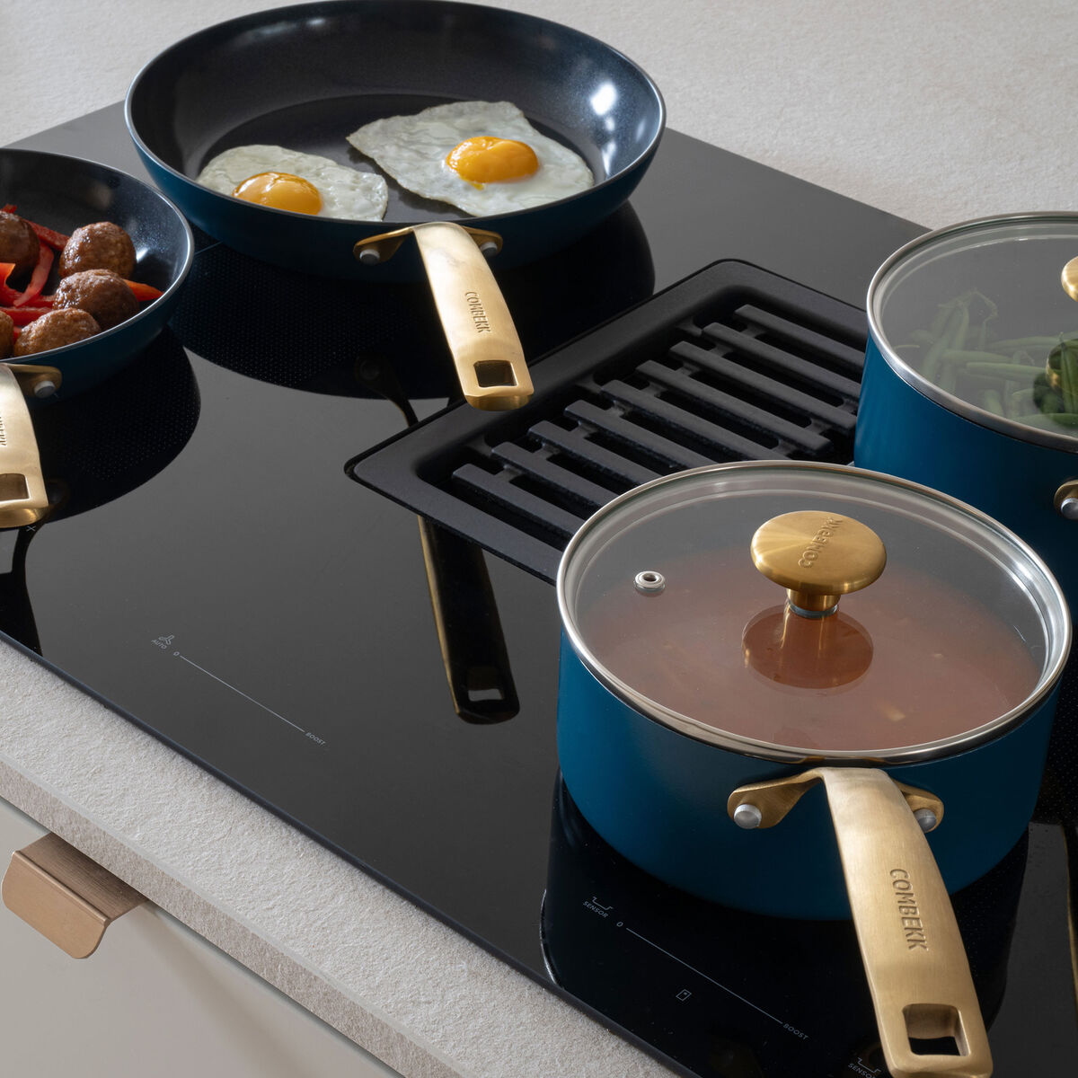 Combekk Stekepanne- og kasserollesett 4 deler, blå